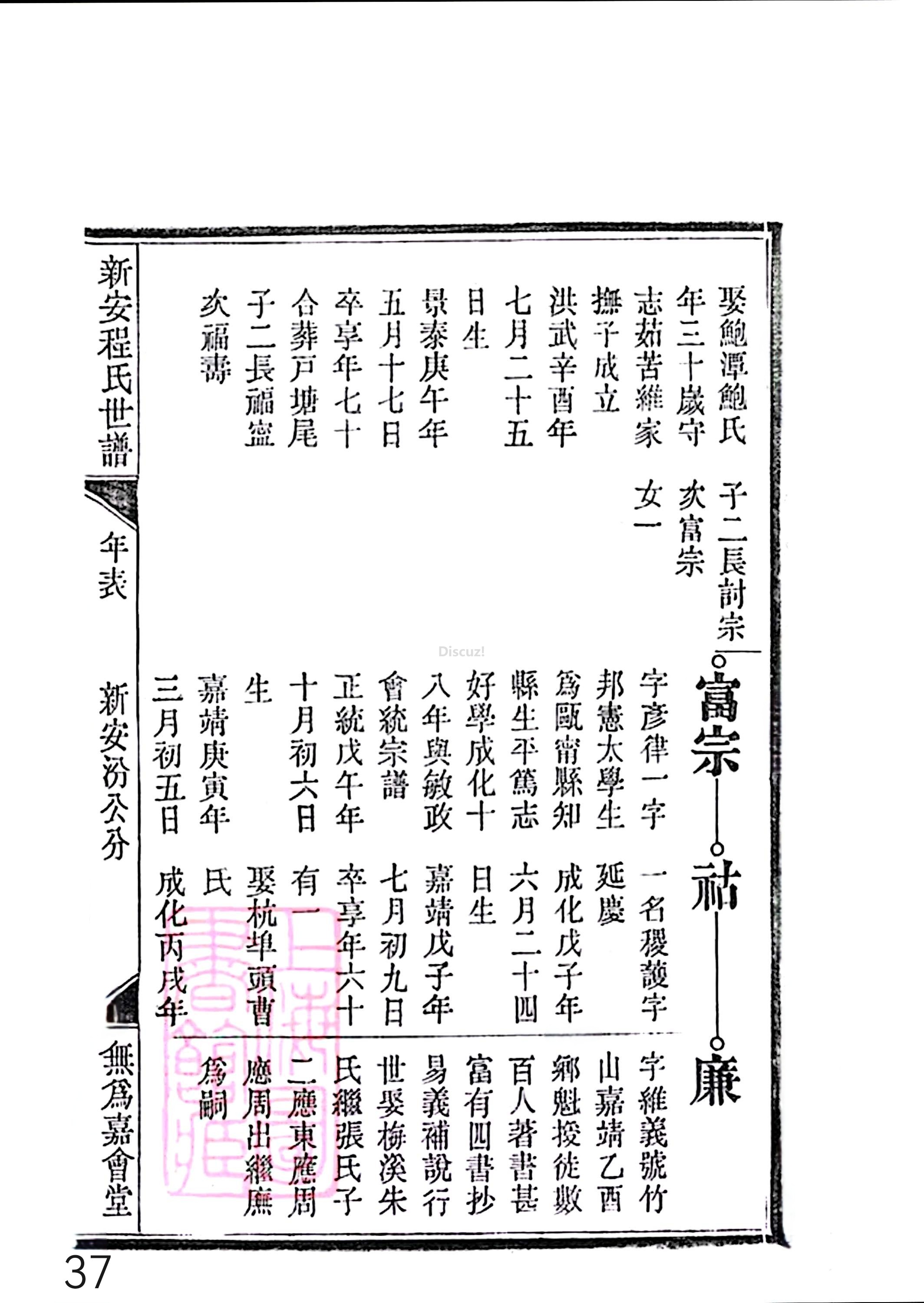 17新安程氏世谱家谱 三十六卷 世谱年表 卷十五  第37页.jpg