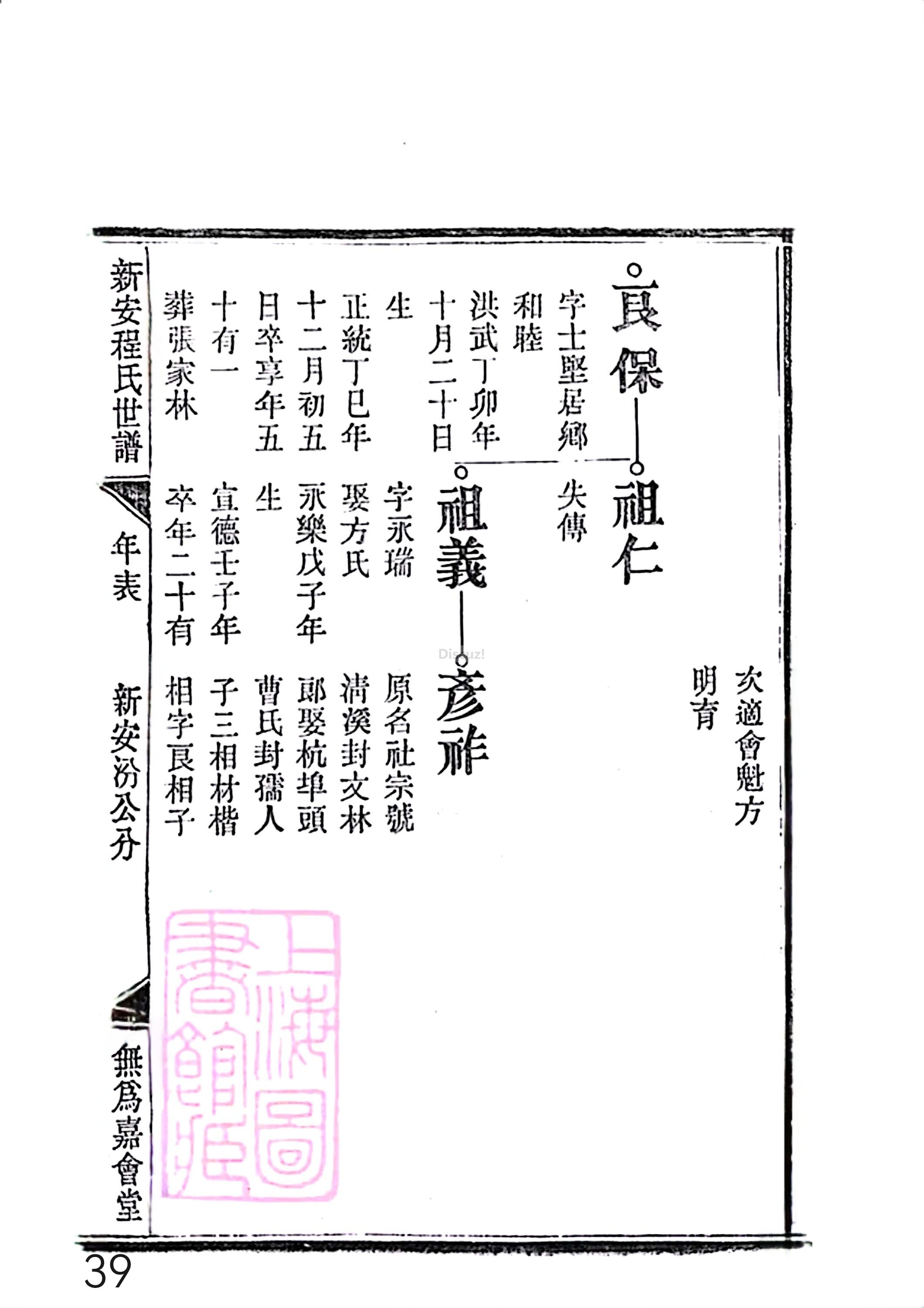 17新安程氏世谱家谱 三十六卷 世谱年表 卷十五  第39页.jpg
