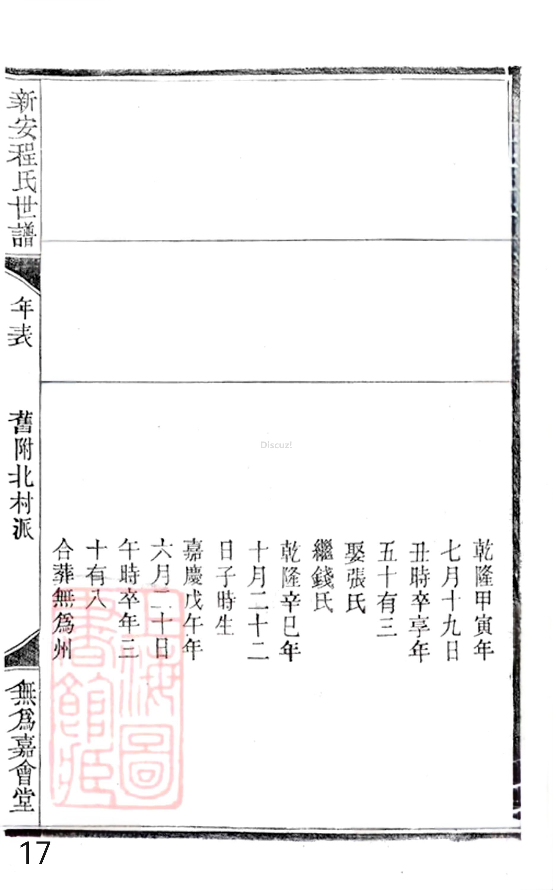 20册新安程氏世谱年表  附录卷一  舊附北村派  第17页.jpg