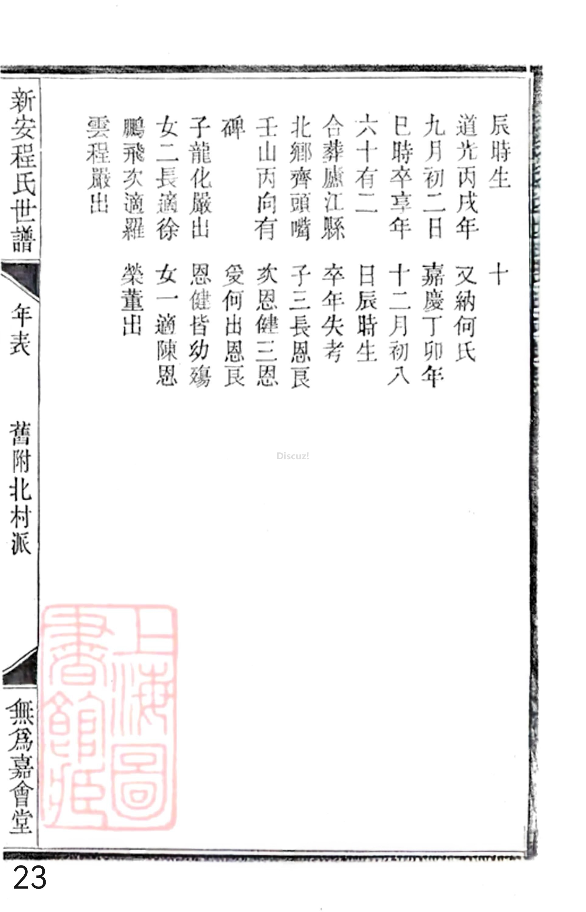 20册新安程氏世谱年表  附录卷一  舊附北村派  第23页.jpg