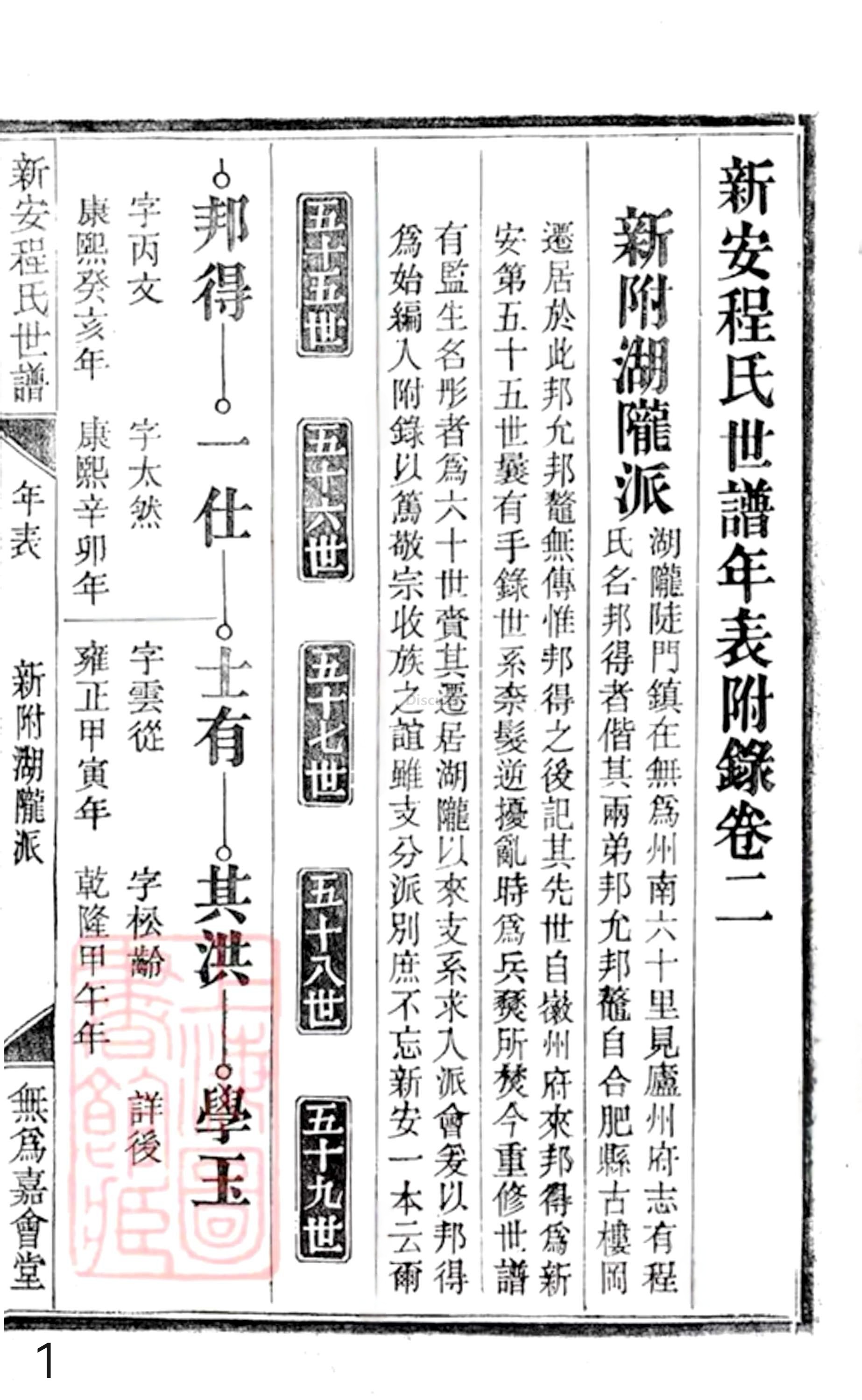 20册新安程氏世谱年表  附录卷二  新附湖隴派  第1页.jpg